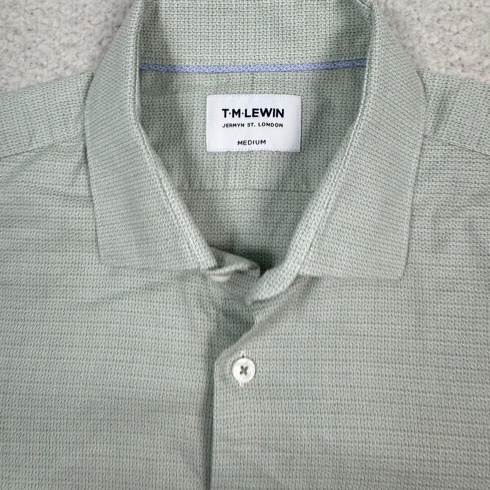 T.M. Lewin Dress Shirt Mens Medium Geometric Button Up Long Sleeve Green